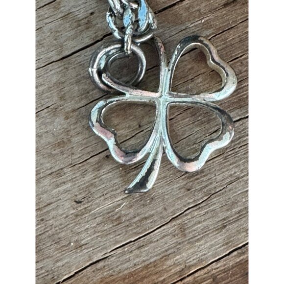 Sterling Silver Chain Bracelet With Four-Leaf Clover Charm 7.52g - Picture 2 of 5